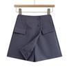 2025 Irregular High-Waisted Slimming A-Line Shorts Skirt with Button Detail - Women's Wide-Leg Pants