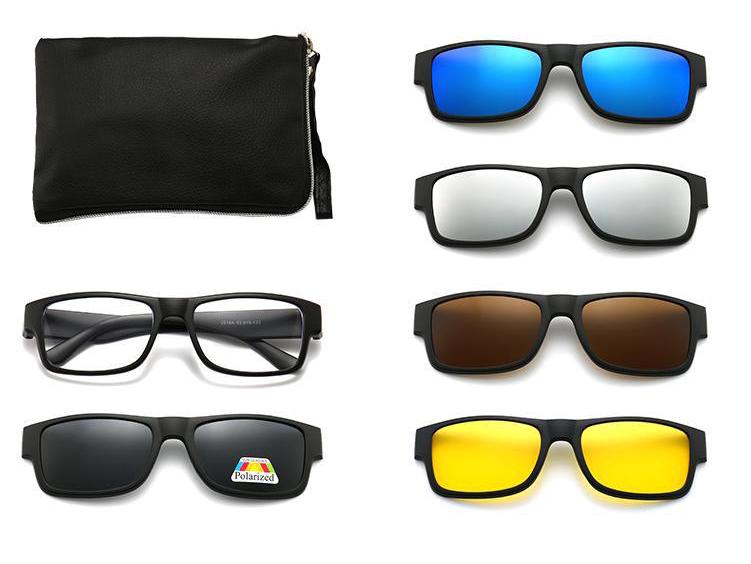 Clip-on Glasses Set: Includes 5 Polarized Lenses, Compatible with Myopia TR90 Retro Magnetic Sunglasses