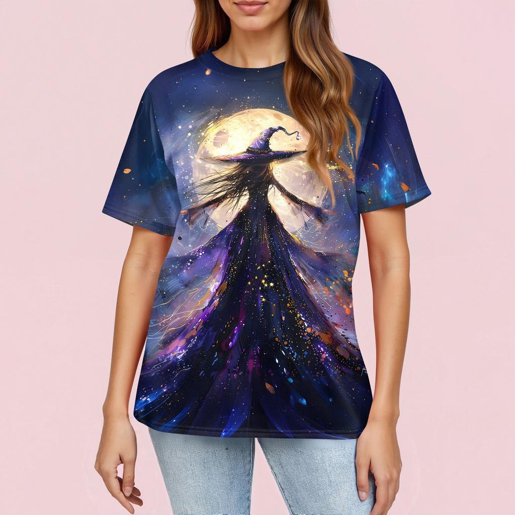 Modisches Lässiges Damen-Pullover-Oberteil mit Kurzarm und Halloween-Print, Rundhals