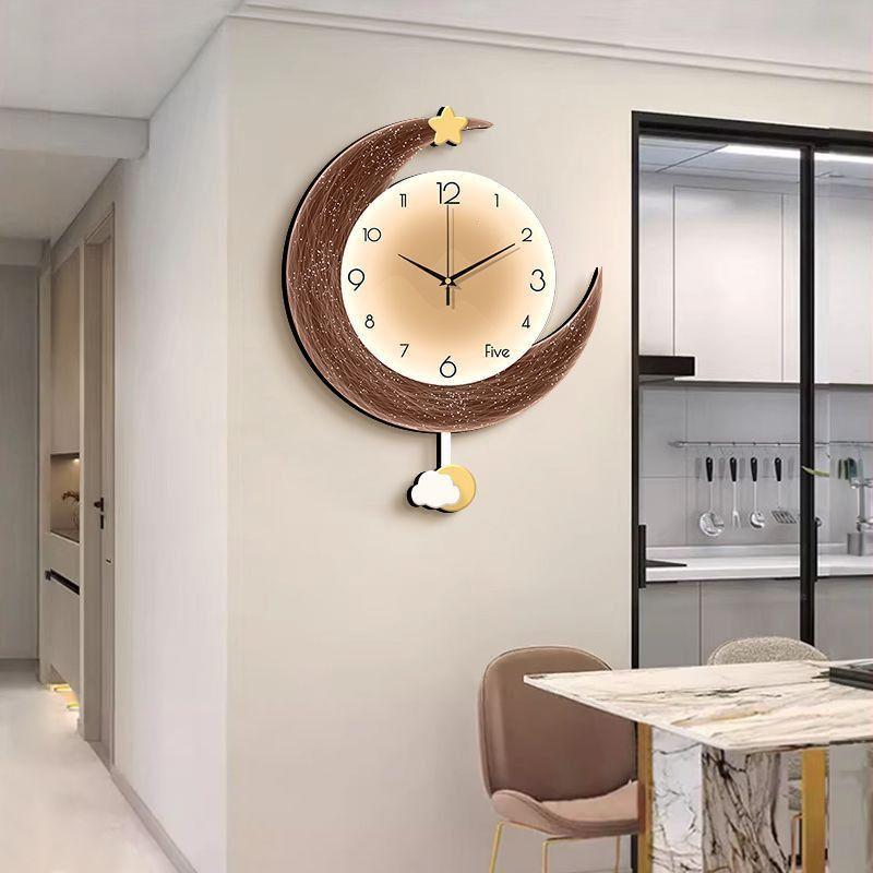 

Лунные часы Настенные часы Гостиная Настенное украшение Креативные часы Настенная роспись Бесплатная перфорация Бесшумные часы с маятником 30cm*42cm