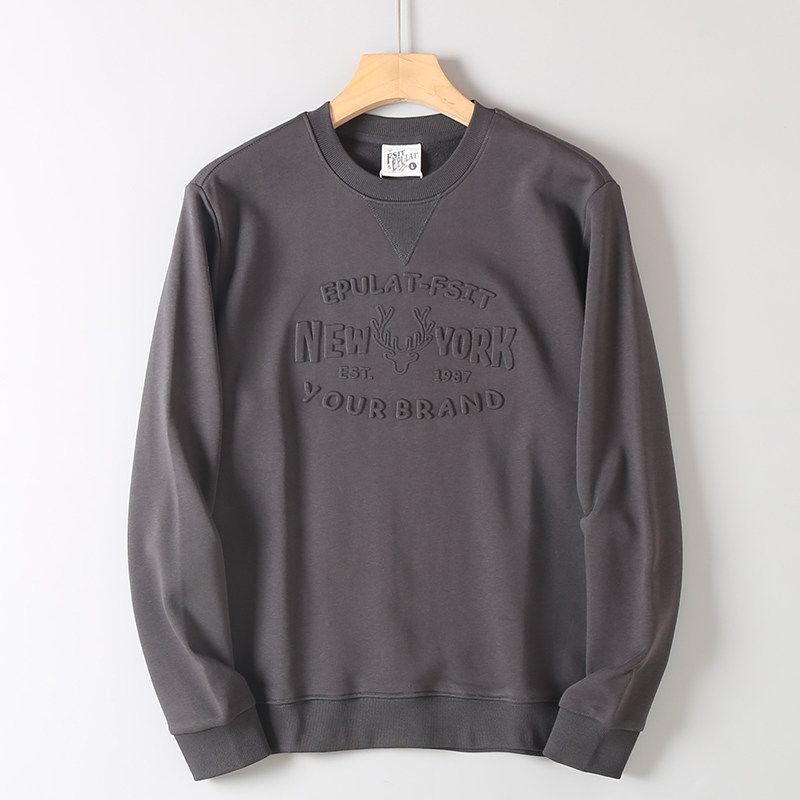 Men s Fashion Brand Surplus Export Clothing, Trendy Terry Cotton Sweatshirt, Autumn and Winter 3D Letter Print Sports Casual Top Iron Gray L