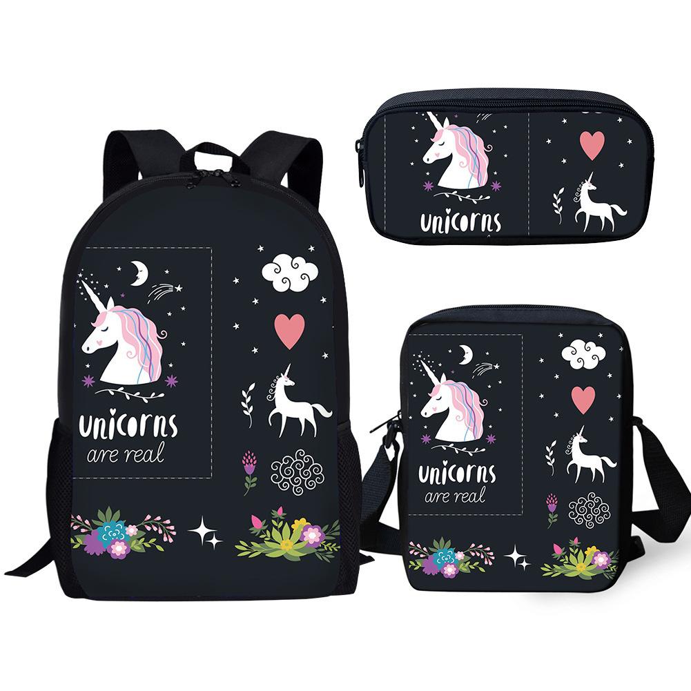 Fashion Novelty Rainbow Unicorn 3D Print 3pcs/Set pupil School Bags Laptop Daypack Backpack Inclined shoulder bag Pencil Case