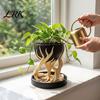 Desk Ornament for Plants 3D Printed Flower Pot with Tray, Modern Succulent Planter, Decorative Tree Bottom Sculpture Geometric Plant Vase Indoor