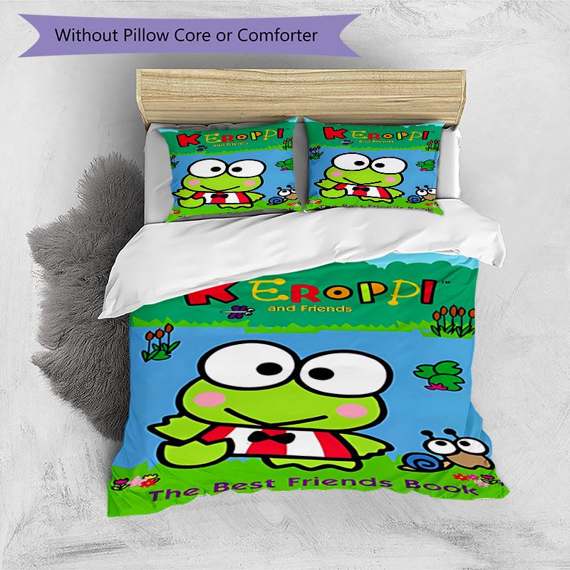 3pcs Sanrio KEROKERO KEROPPI1 Design Cover Set - HD Printed Bedding with 1 Cover and 2 Pillowcases - Perfect for Home and Dorm Decor