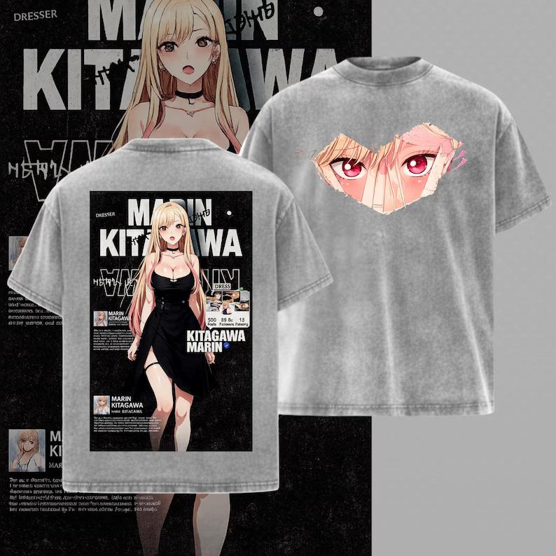 Kitagawa Marin Printed Tee Anime My Dress Up Darling Clothing Men Women Retro Washed T-shirts Cotton Tshirt Harajuku T Shirt