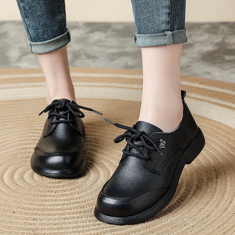 Fashion New original cow leather flats women's laced up oxford shoes woman spring luxury loafers ladies moccasins wide toe box shoes
