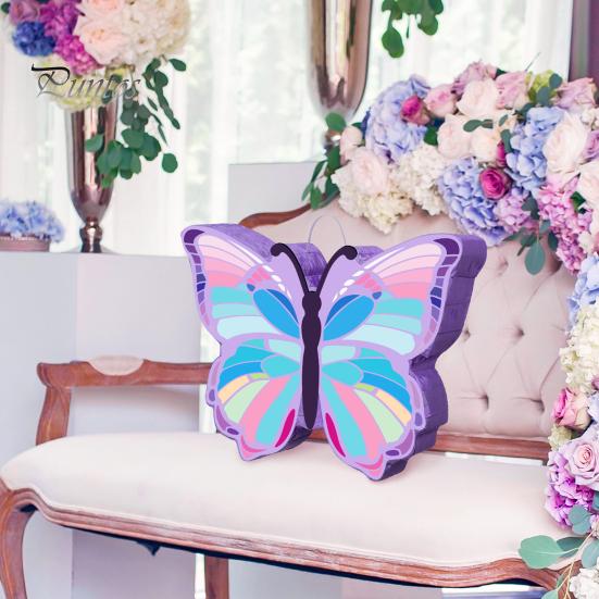 Butterfly Pinata Kids Pull String Pinata with Stick Blindfold Confetti for Girls Interactive Birthday Party Supplies for Photo Prop Candy Holder