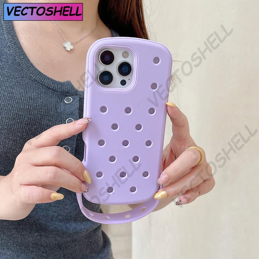 For Crocs Charms DIY Wrist Strap Holder Phone Case For iPhone 17 16 15 14 Pro Max Air 13 Solid Color Soft Silicone Back Cover