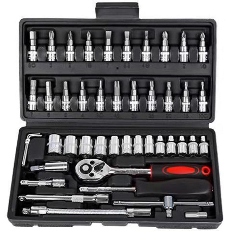 46Pcs 1/4-Inch Drive Ratchet Wrench Metric Socket Wrench Set Portable Auto Mechanical Repair Tools Motorcycle Accessories