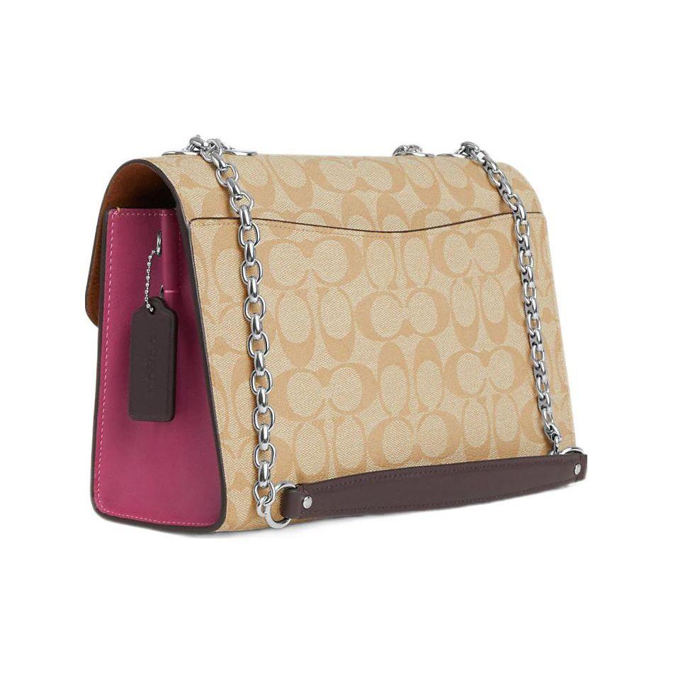 Coach Lane 26 Monogram Flap Color Block Coated Canvas And Smooth Leather Satchel Chain Crossbody Shoulder Bag Medium Women Bags CJ861-SVVSB