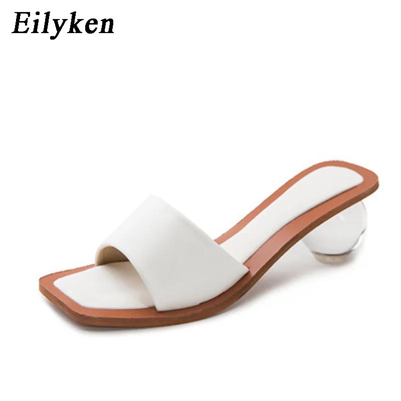 Fashion Eilyken Square Head Pinch Slippers Crystal Transparent Ball Low Heel Clear Women Flip Flops Slides Fashion Design Green Size 43