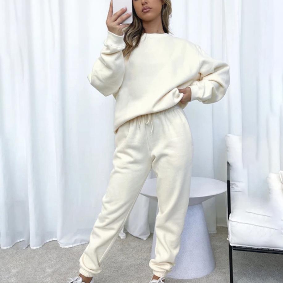 

осень Женский спортивный костюм с круглым вырезом Оверсайз Классический однотонный свитшот Набор из двух предметов Женские повседневные брючные костюмы для женщин уличная одежда M