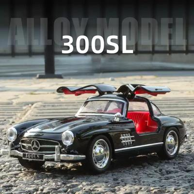 1:Voiture miniature vintage 300SL 500K en alliage, portes ouvrantes, effets sonores et lumineux, à friction. Cadeau d'anniversaire idéal pour un garçon.