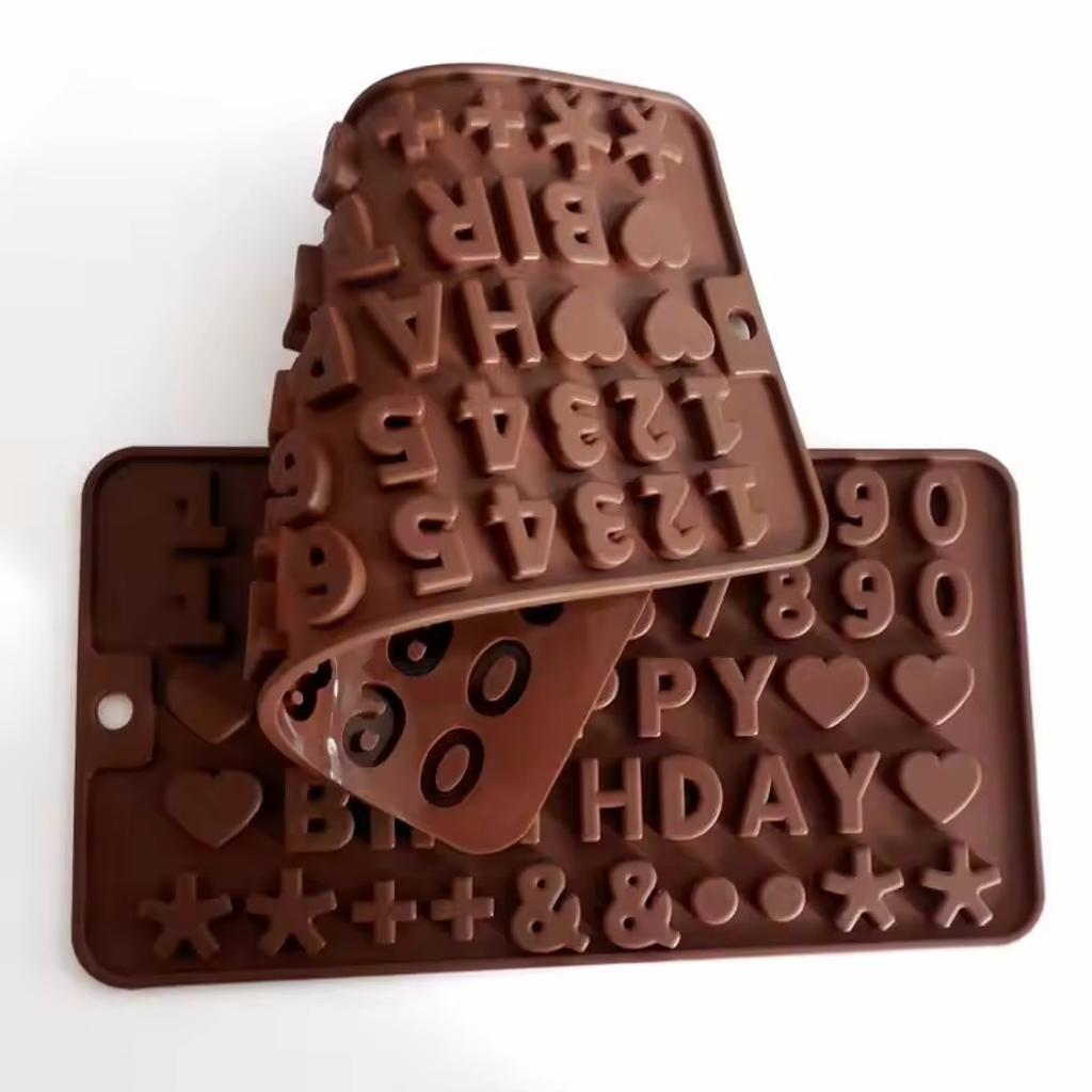3-Pack Silicone Letter and Number Molds for Homemade Chocolate, Candy, Jelly or Ice Cubes, Cake Decorating, 21.5x11.5 cm, Brown/Pink