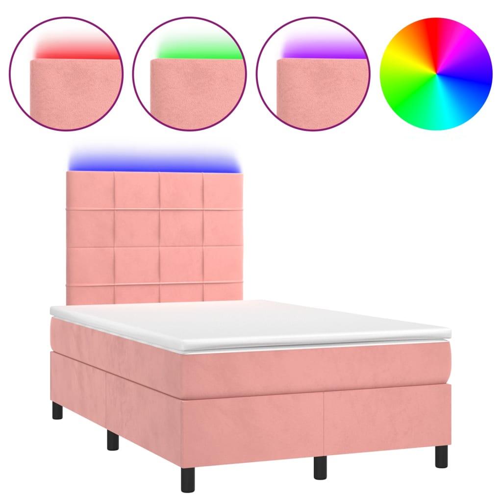 Vidaxl Continental Bed with Mattress and LED, Pink Velvet 120X200Cm