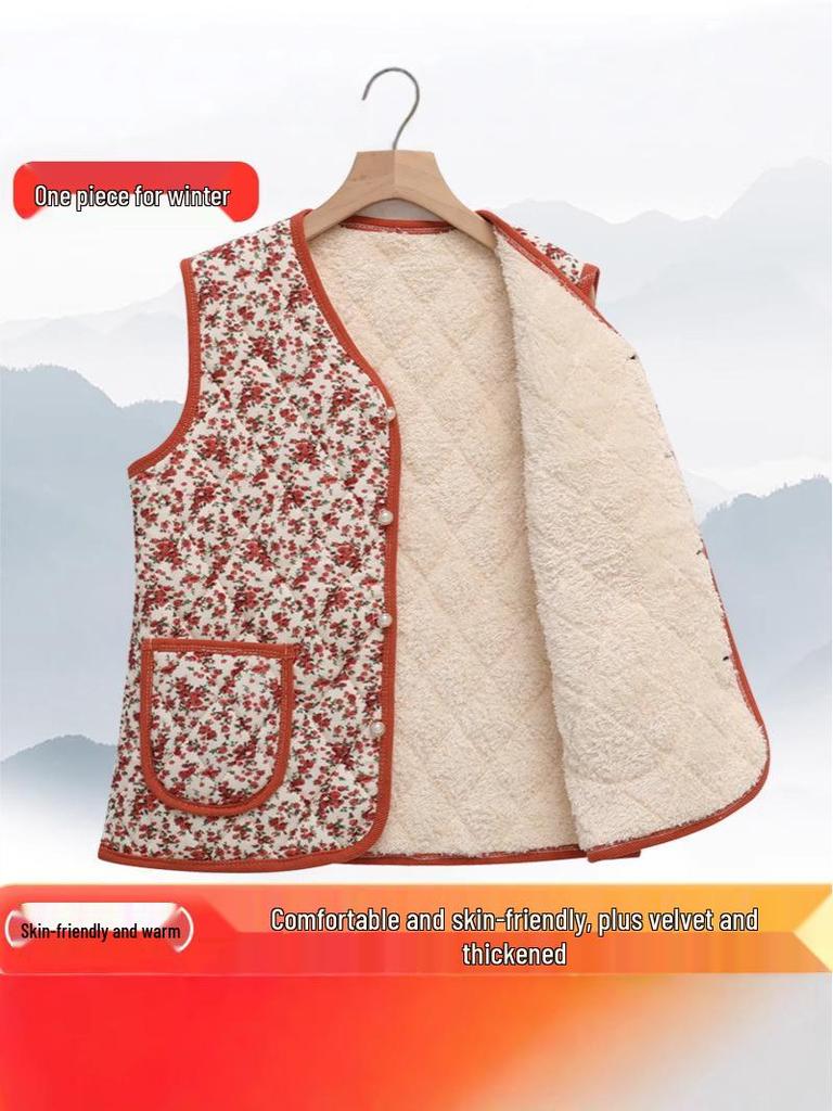 Elegante Herbst/Winter Samtweste für Frauen mittleren Alters - Warm, stilvoll, Oberbekleidung mit Blumendruck.