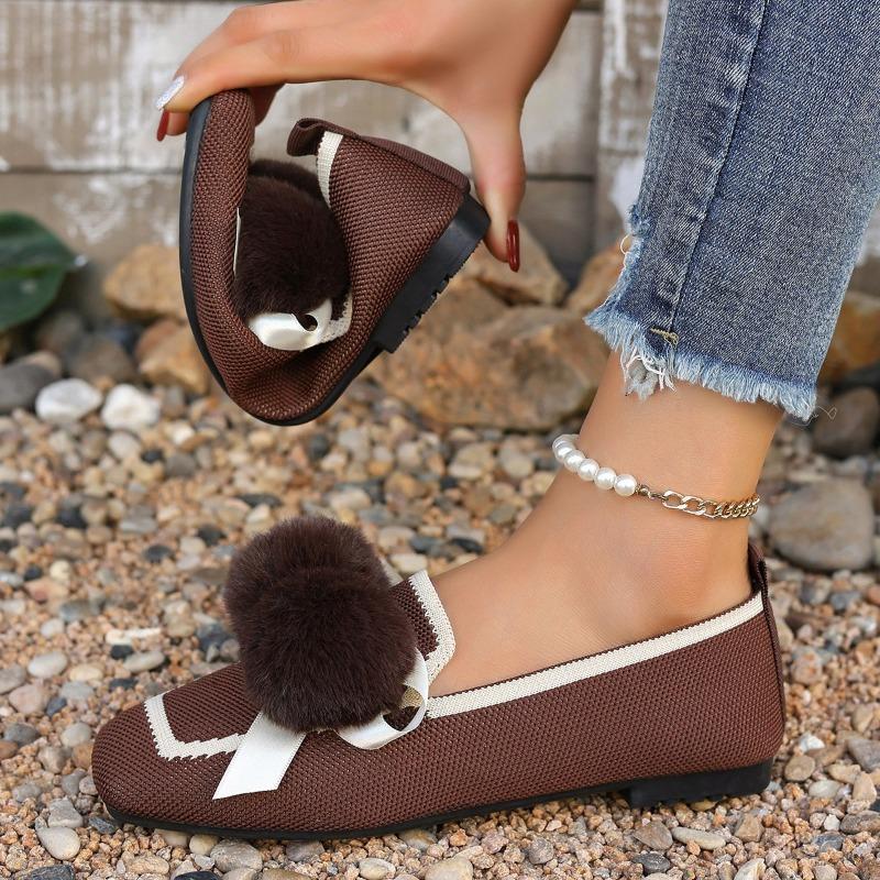 Autumn New Flat Shoes Women's Square Head Shallow Mouth Mesh Cloth Breathable Butterfly Knot Soft Sole Non-slip Single Shoes