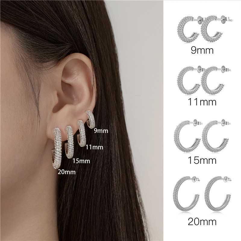 

European & American Light Luxury S925 Sterling Silver Semi-Circle Hoop Earrings with Micro-Paved Zircon Diamonds S925 Sterling Silver