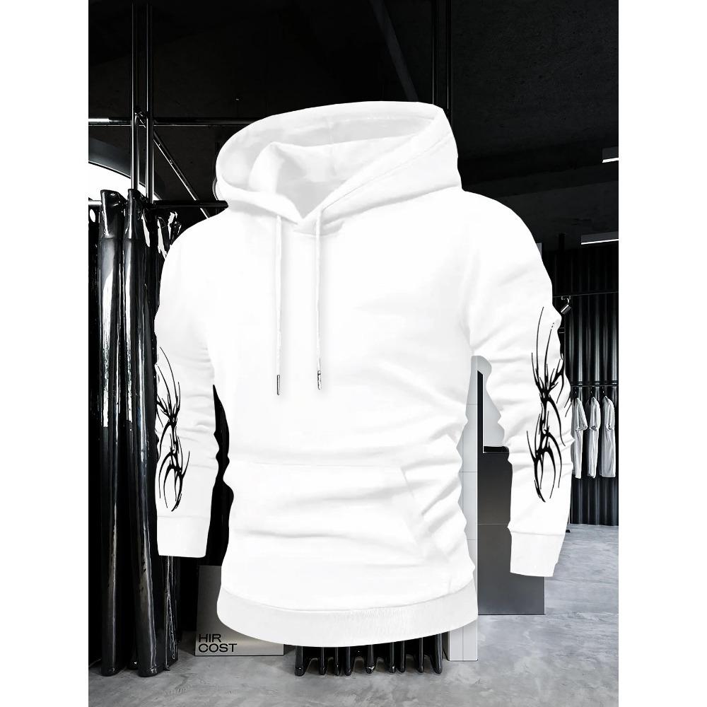 Autumn and Winter Men's Retro Style Fashion Designer Street Wear Printed Dark Gothic Hooded Sweatshirt, Suitable for Daily Street Fashion