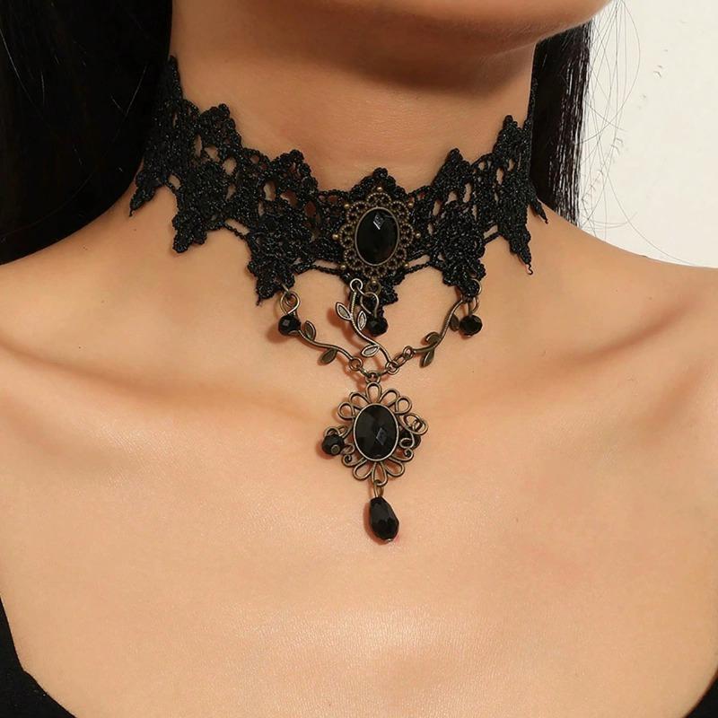 Accessories Black Neck Chain Lace, Clavicle Chain Light Luxury High-end, Hollow Fringe Gothic Necklace Women