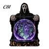 Halloween Table Decor LED Lighted Faux Crystal Ball Decoration, Resin Witch/Skeleton/Cat/Ghost Figurine with Unique Gift for Friends Green/Purple