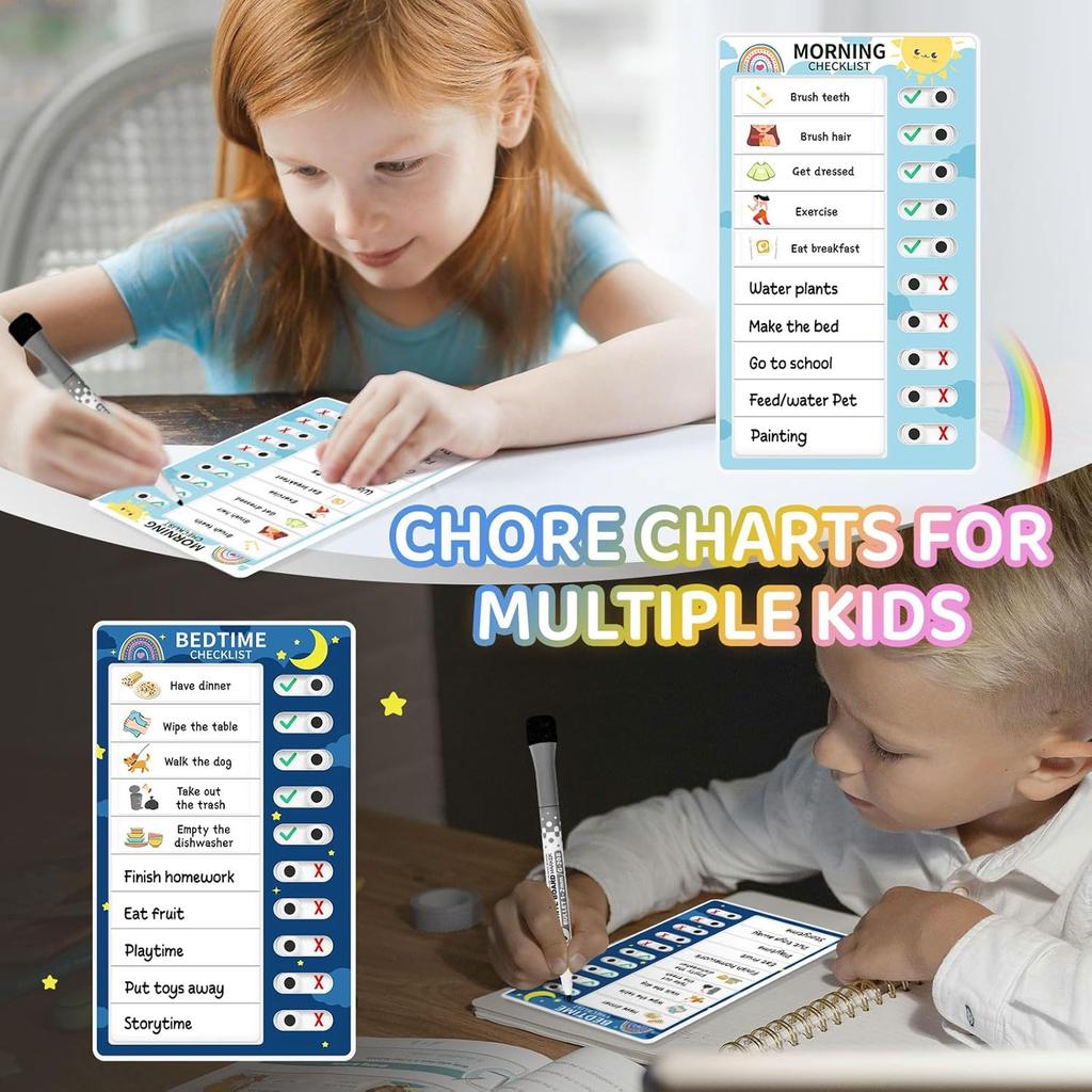 Chore Chart for Kids: Dry Erase Visual Schedule, Magnetic Bedtime/Morning Routine Chart - Toddler Chore Board, Checklist, To Do List for Kids (1