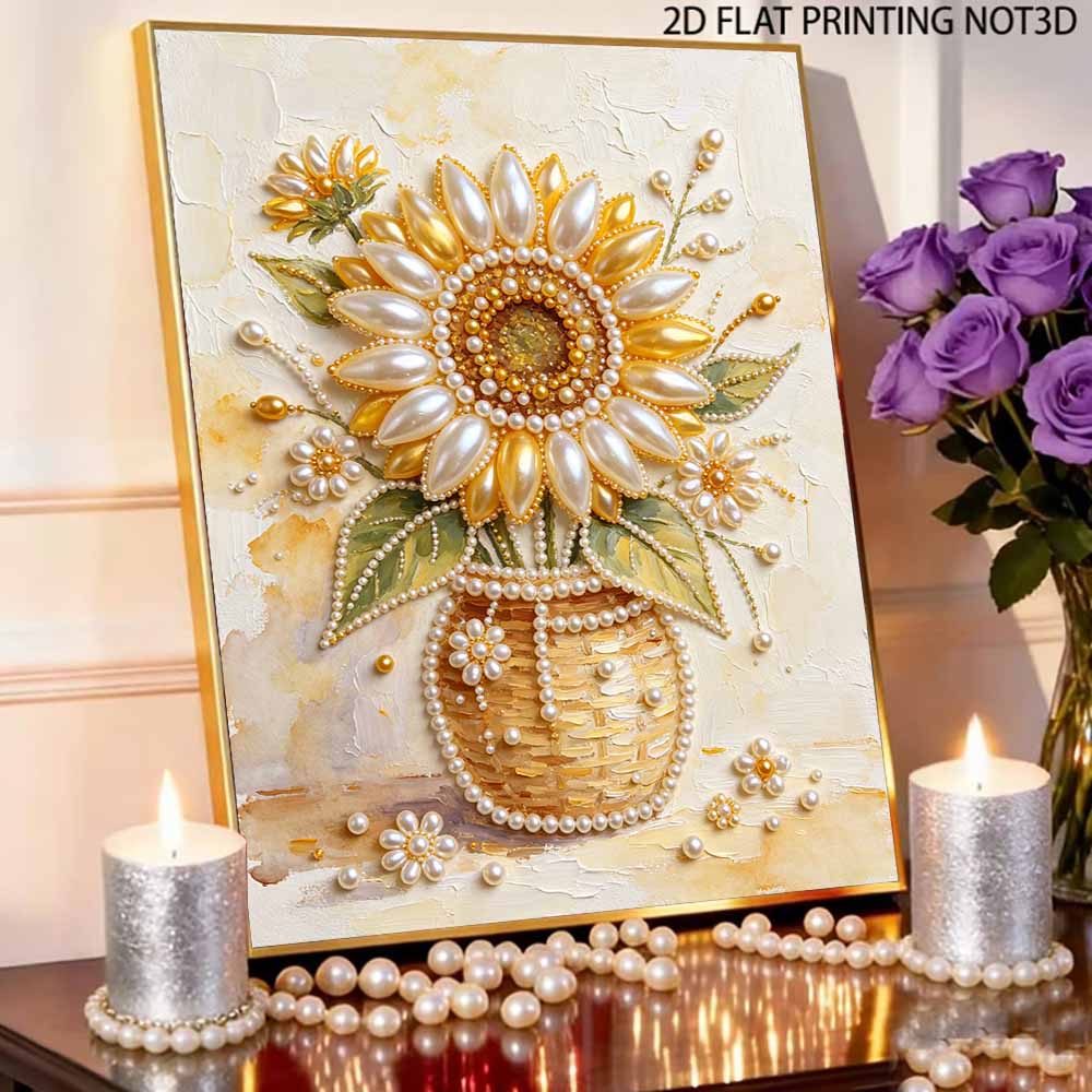 DIY Pearl Painting Canvas Sunflower Design Shiny 3D Bead Art Kit Creative Leisure Craft for Living Room Wall Decor