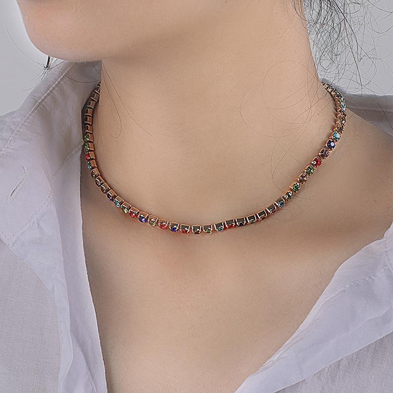 Ins Minimal Rhinestone Choker Necklace, Trendy Elegant Stackable Clavicle Chain for Women