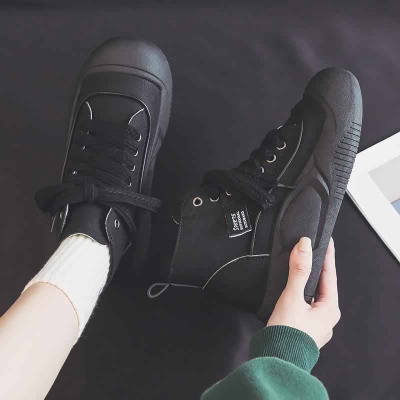 

Short boots women s high-top shoes spring new versatile female students thick baseplate shoes casual bread shoes women 35 чёрный