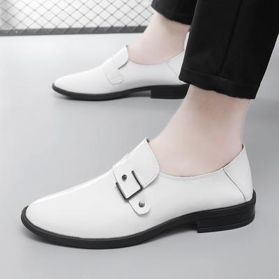 British New Pointed White Black Genuine Leather Shoes For Men Formal Wedding Prom Dress Homecoming Pageant Monk Strap Loafers
