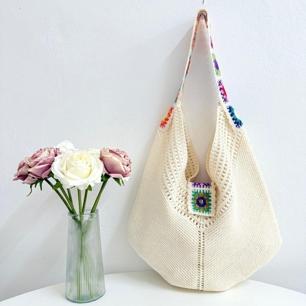 

Trendy Hollow Out Woven One-shoulder Bag Flower Design Bohemian Style Beach Bag Tote Bag for Women