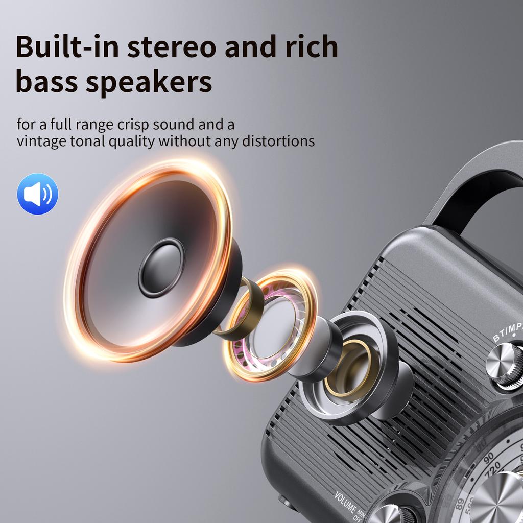 Portable Retro FM AM SW Radio Full Band DSP Radios Wireless Bluetooth Speaker Subwoofer Support TF Card U Disk 3.5mm Headphones