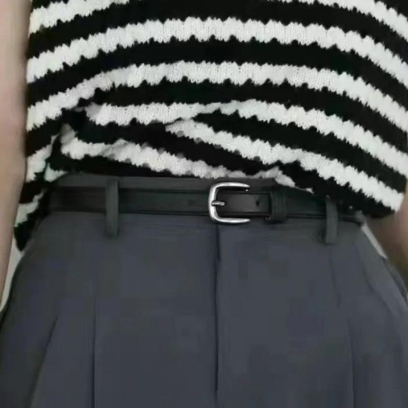 

Womens Chic Minimalist Belt With Silver Metal Circle Buckle Perfect Outfits For Standard Version
