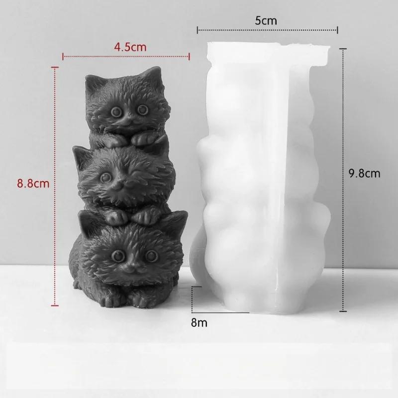 

New 1 Pcs DIY Animal Three Kittens Silicone Mold Stacking Cats Cute Aroma Candle Plaster Ornaments Car Aromatherapy Molds