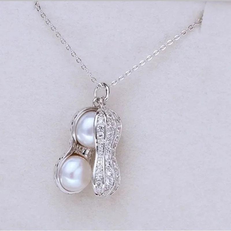 Simple Creative Fashion Style Necklace Peanut Pendant Necklace Jewelry Clear Pearl Necklace for Women Accessories Gifts Decor