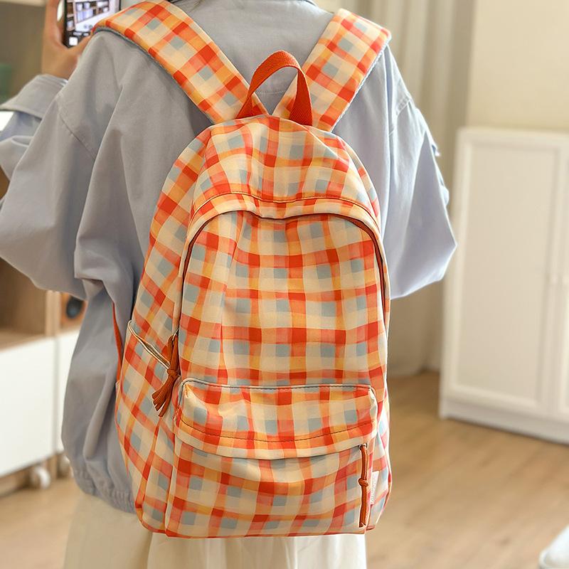 

Junior high school student schoolbag female high school student large-capacity backpack new high-value backpack plaid schoolbag оранжевый