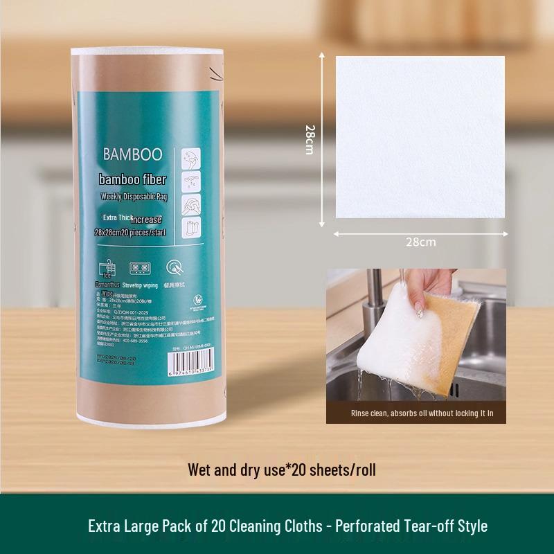 Bamboo Fiber Disposable Dual-Use Kitchen Wipes, Scouring Pads, Dishwashing Towels, and Cloths for Dry and Wet Use.