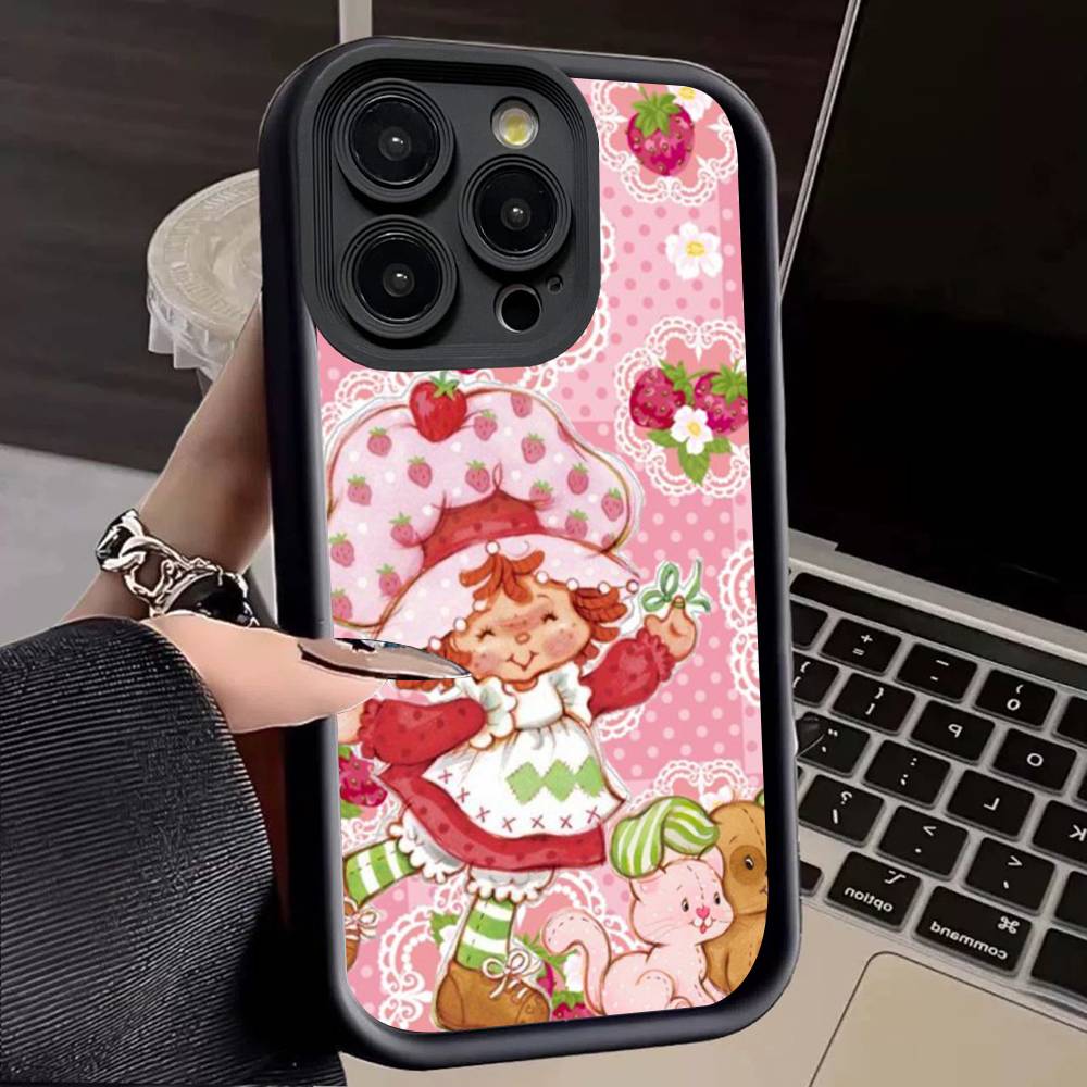Animated S-Strawberry S-Shortcake Silicone Soft Phone Case For IPhone 17 16 14 13 12 11 15 Pro Max Plus Air Cover
