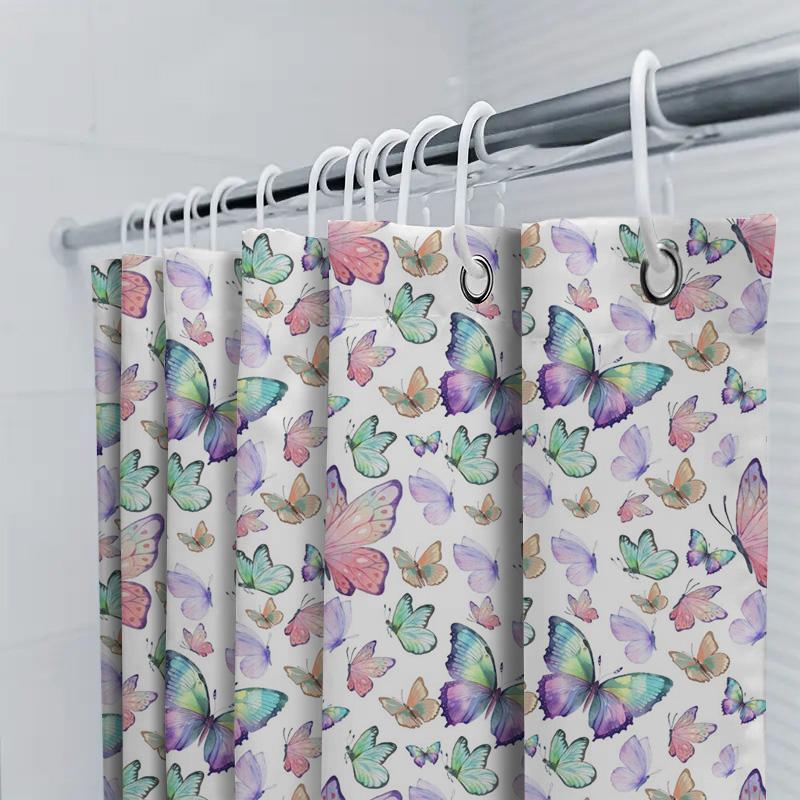 Butterfly Watercolor Shower Curtain Decorative Printed Fabric 3D Waterproof Bathroom Decor Home Decoration Set for Bathing Room