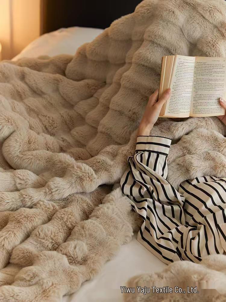 Tuscany Faux Rex Rabbit Bubble Fleece A-Class Double-Sided Office Nap Blanket