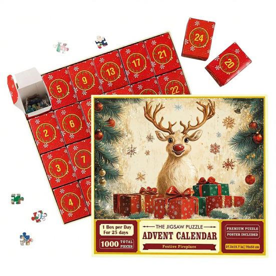 1000Pcs/Set Christmas Jigsaw Puzzle Advent Puzzle 2025 24 Days Educational Puzzle Xmas Countdown Calendar Decoration Holiday Party Gift