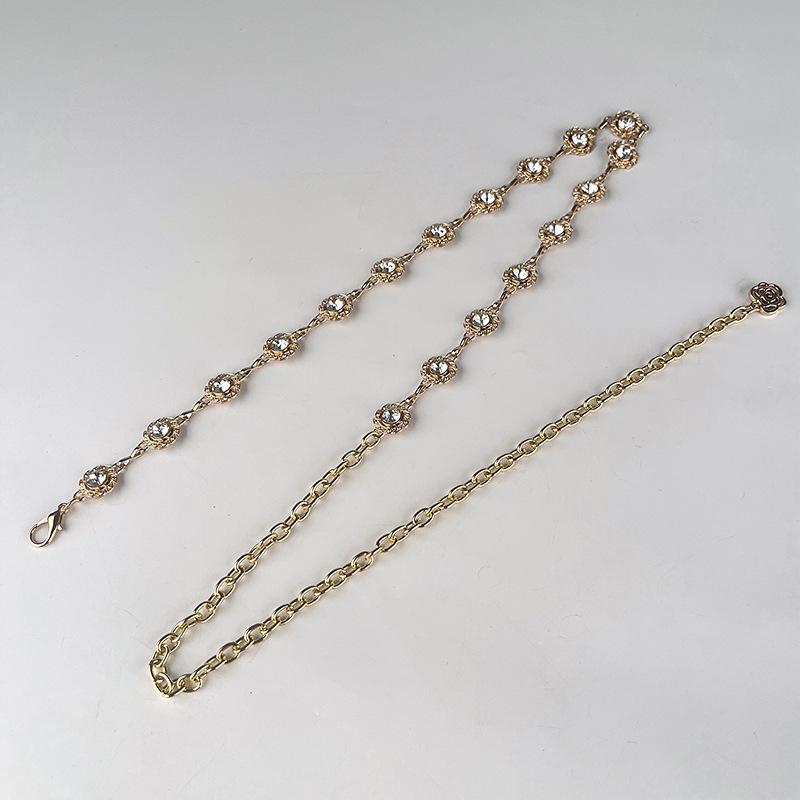 European and American Metal Hook Rhinestone Waist Chain Women's Versatile Belt Dress Belt Accessories Thin Waist Chain