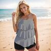 Women's Swimwear Tankini 2 Piece Swimsuit Blue Grid Lines Print Vacation Bathing Suits