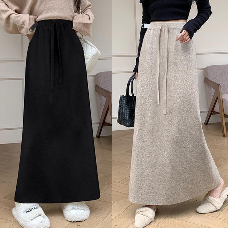 

2025 Maternity Silver Thread Ribbed Knit Long Skirt with Slits and Adjustable Underbelly Support XL