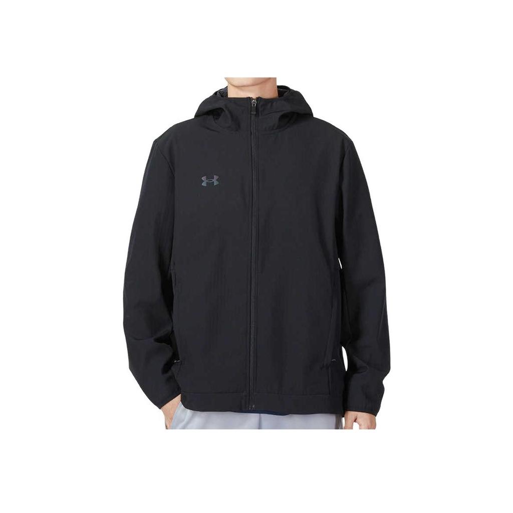 Under Armour Zip-Up Hooded Minimalist Jacket With Drawstring Comfortable Stylish Long Pants Casual Sports Set Men sets Black 22600401-001+23600701-001
