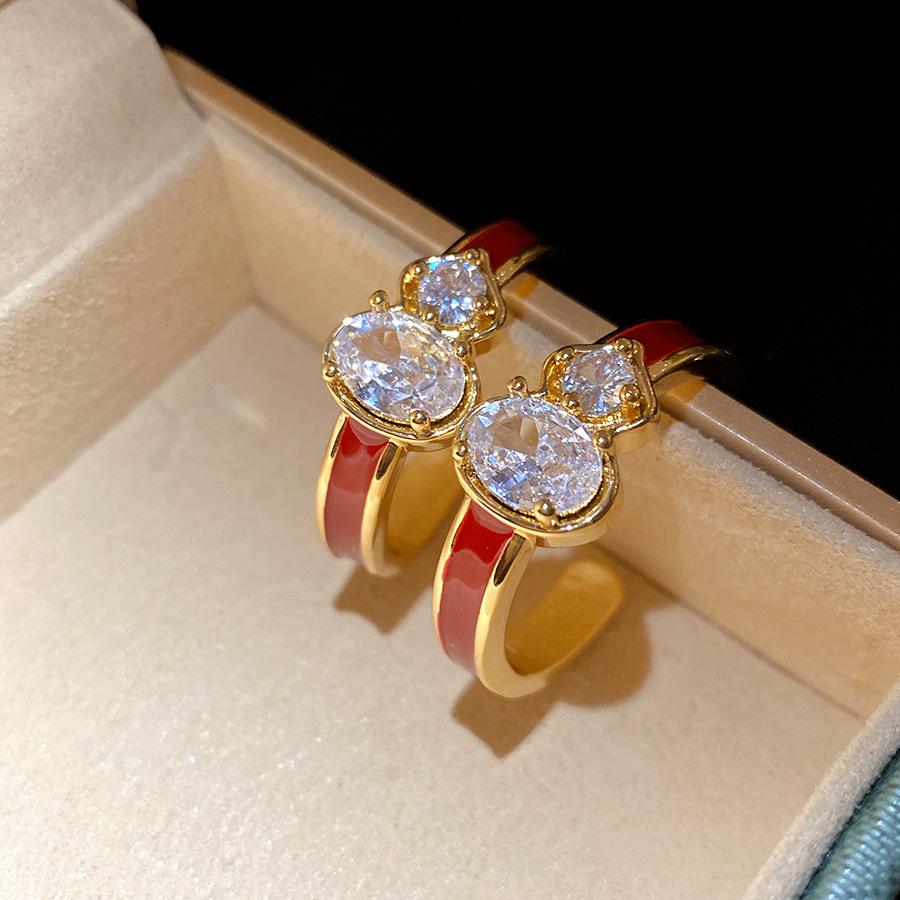 

K real gold electroplated silver needle zircon oil drop gourd stud earrings retro court style earrings light luxury high-end earrings