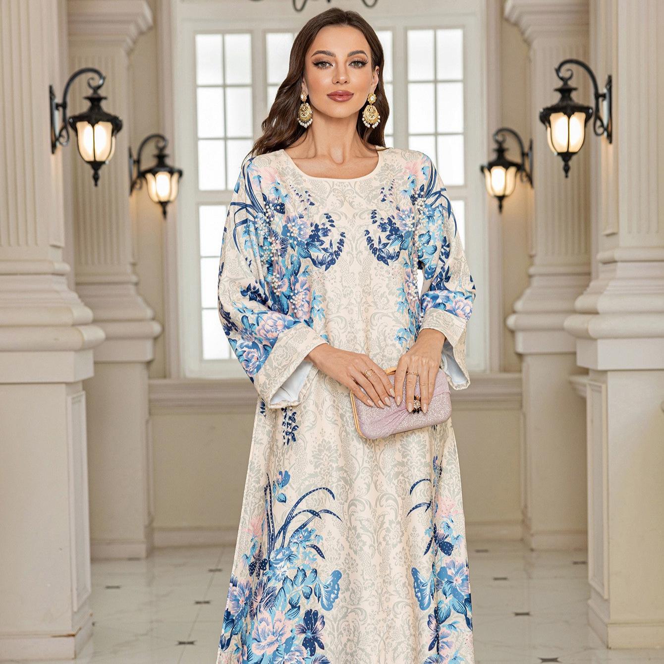 

SW2501 Модное платье с принтом для мусульманок Ближнего Востока XL светло-серый