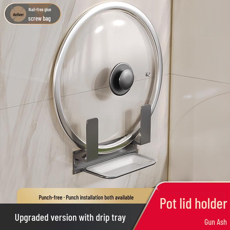 Gunmetal Wall-Mounted Kitchen Rack: No-Drill Seasoning, Knife Holder & Multifunctional Storage