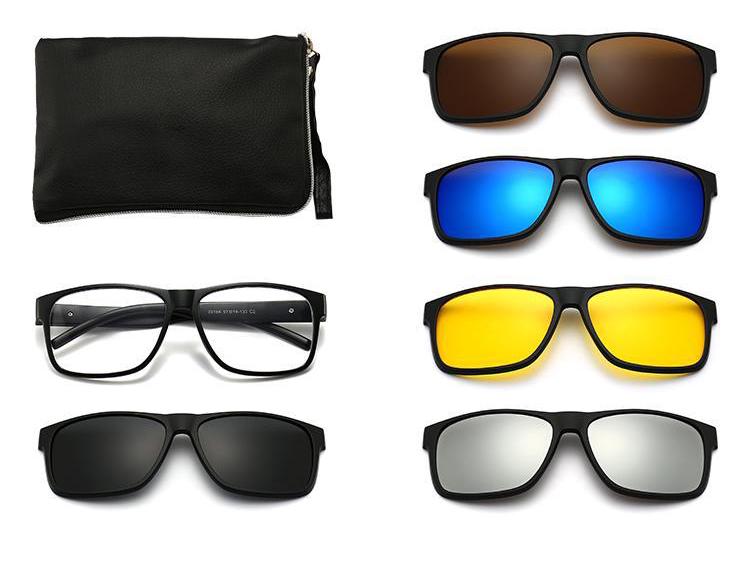 Clip-on Glasses Set: Includes 5 Polarized Lenses, Compatible with Myopia TR90 Retro Magnetic Sunglasses