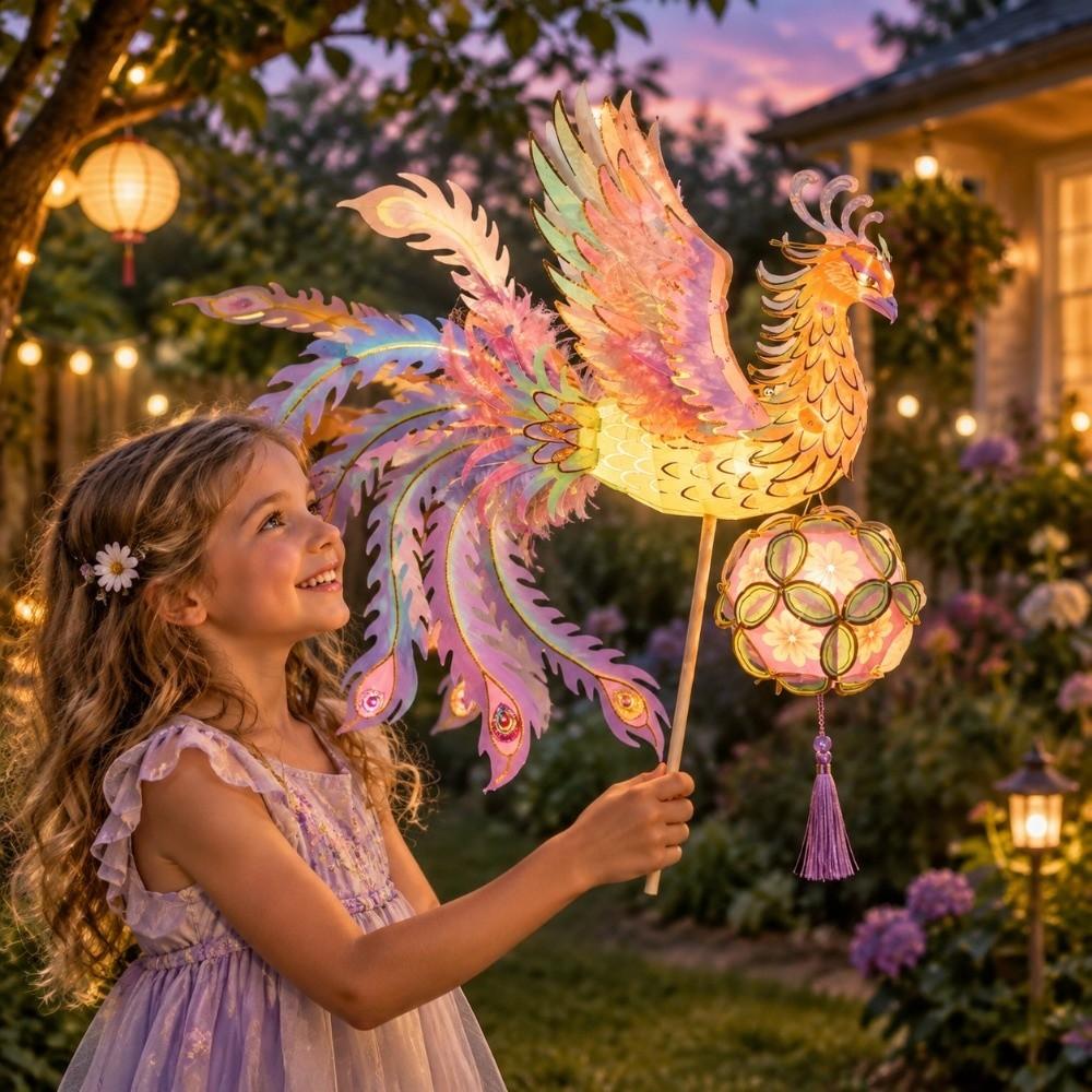 Glowing Lunar New Year Lamp Cartoon LED Phoenix Light Toys Kit Chinese Phoenix Lantern Festival